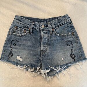 LEVIS limited edition XX DAY CELEBRATION denim embroidered shorts jeans 24 jean
